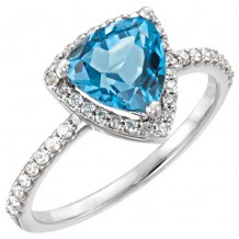 14k White Gold Stuller Blue Topaz and Diamond Fashion Ring