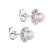 14k White Gold Gabriel & Co. Diamond Pearl Stud Earrings photo 2
