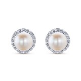 14k White Gold Gabriel & Co. Diamond Pearl Stud Earrings photo