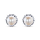 14k White Gold Gabriel & Co. Diamond Pearl Stud Earrings photo