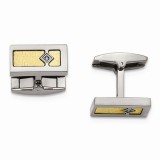 Chisel Stainless Steel With 18k Yellow Gold Polished Textured Diamond Cufflinks photo