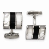 Chisel Stainless Steel Polished Black Semi-Precious Stone & MOP Cufflinks photo