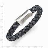 Chisel Stainless Steel Polished/Textured And Denim Blue Woven Leather Bracelet photo 2