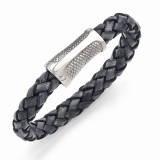 Chisel Stainless Steel Polished/Textured And Denim Blue Woven Leather Bracelet photo