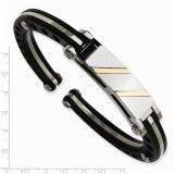 Chisel Stainless Steel Black PVC & 14k Yellow Inlay Hinged Bangle photo 2