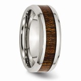 Chisel Stainless Steel Polished Brown Wood Inlay Enameled 8.00mm Men's Ring photo 2