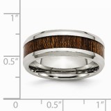 Chisel Stainless Steel Polished Brown Wood Inlay Enameled 8.00mm Men's Ring photo 3