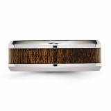 Chisel Stainless Steel Polished Brown Wood Inlay Enameled 8.00mm Men's Ring photo 4