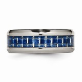 Chisel Titanium Polished Blue And White Carbon Fiber Inlay Men's Ring photo 2