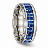 Chisel Titanium Polished Blue And White Carbon Fiber Inlay Men's Ring photo 3