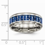Chisel Titanium Polished Blue And White Carbon Fiber Inlay Men's Ring photo 4