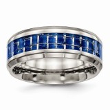 Chisel Titanium Polished Blue And White Carbon Fiber Inlay Men's Ring photo