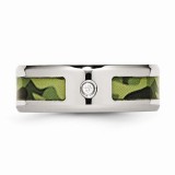 Chisel Stainless Steel Polished With CZ Printed Green Camo Under Rubber Men's Band photo 3