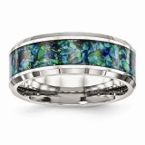 Chisel Stainless Steel Polished With Blue Imitation Opal 8mm Men's Ring photo