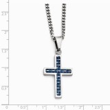 Chisel Stainless Steel Blue Carbon Fiber Inlay Polished Small Cross Necklace photo 2