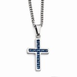 Chisel Stainless Steel Blue Carbon Fiber Inlay Polished Small Cross Necklace photo