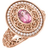 14k Rose Gold Pink Tourmaline and Diamond Fashion Ring photo