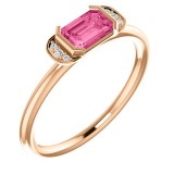 14k Rose Gold Diamond and Pink Tourmaline Stackable Ring photo