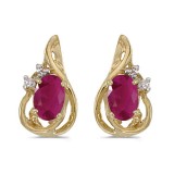 10k Yellow Gold Oval Ruby And Diamond Teardrop Earrings photo