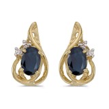 10k Yellow Gold Oval Sapphire And Diamond Teardrop Earrings photo