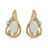 10k Yellow Gold Oval Opal And Diamond Teardrop Earrings photo