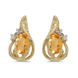 10k Yellow Gold Oval Citrine And Diamond Teardrop Earrings photo