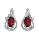 10k White Gold Oval Garnet And Diamond Teardrop Earrings photo