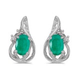 10k White Gold Oval Emerald And Diamond Teardrop Earrings photo