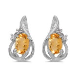 10k White Gold Oval Citrine And Diamond Teardrop Earrings photo