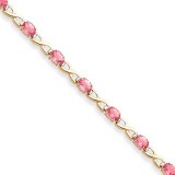 Quality Gold 14k Yellow Gold 7x5mm Oval Pink Sapphire Bracelet photo