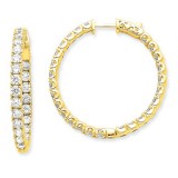 Quality Gold 14k Diamond Round Hoop W/Safety Clasp Earrings photo