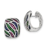 Quality Gold 14k White Gold Diamond, Garnet & Sapphire Hinged Post Earrings photo