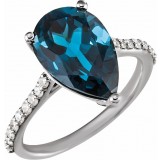 14K White London Blue Topaz & 1/4 CTW Diamond Ring photo